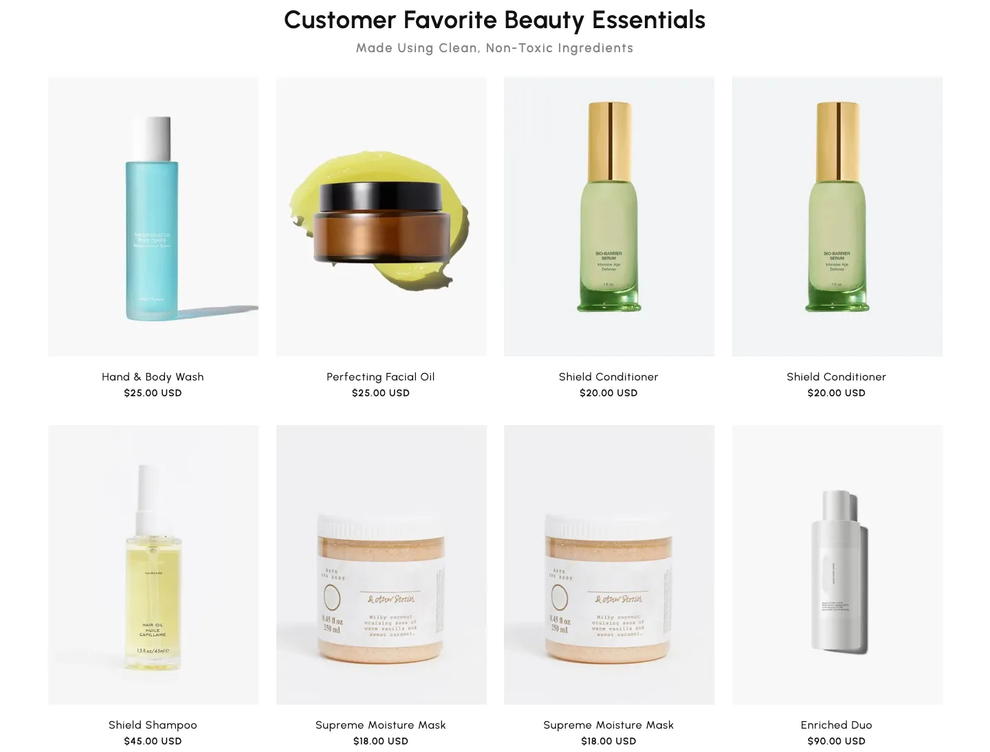 Customer favourites product grid on the Beauties Breeze store