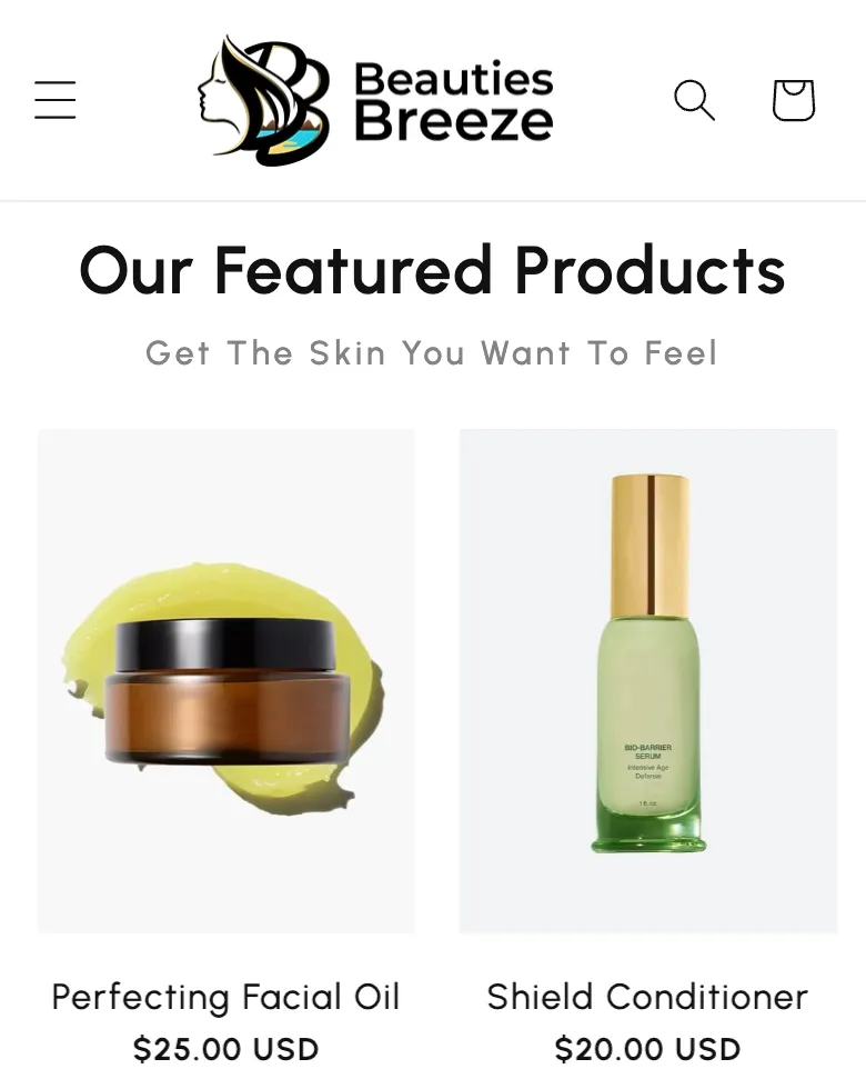 Beauties Breeze store on a mobile phone